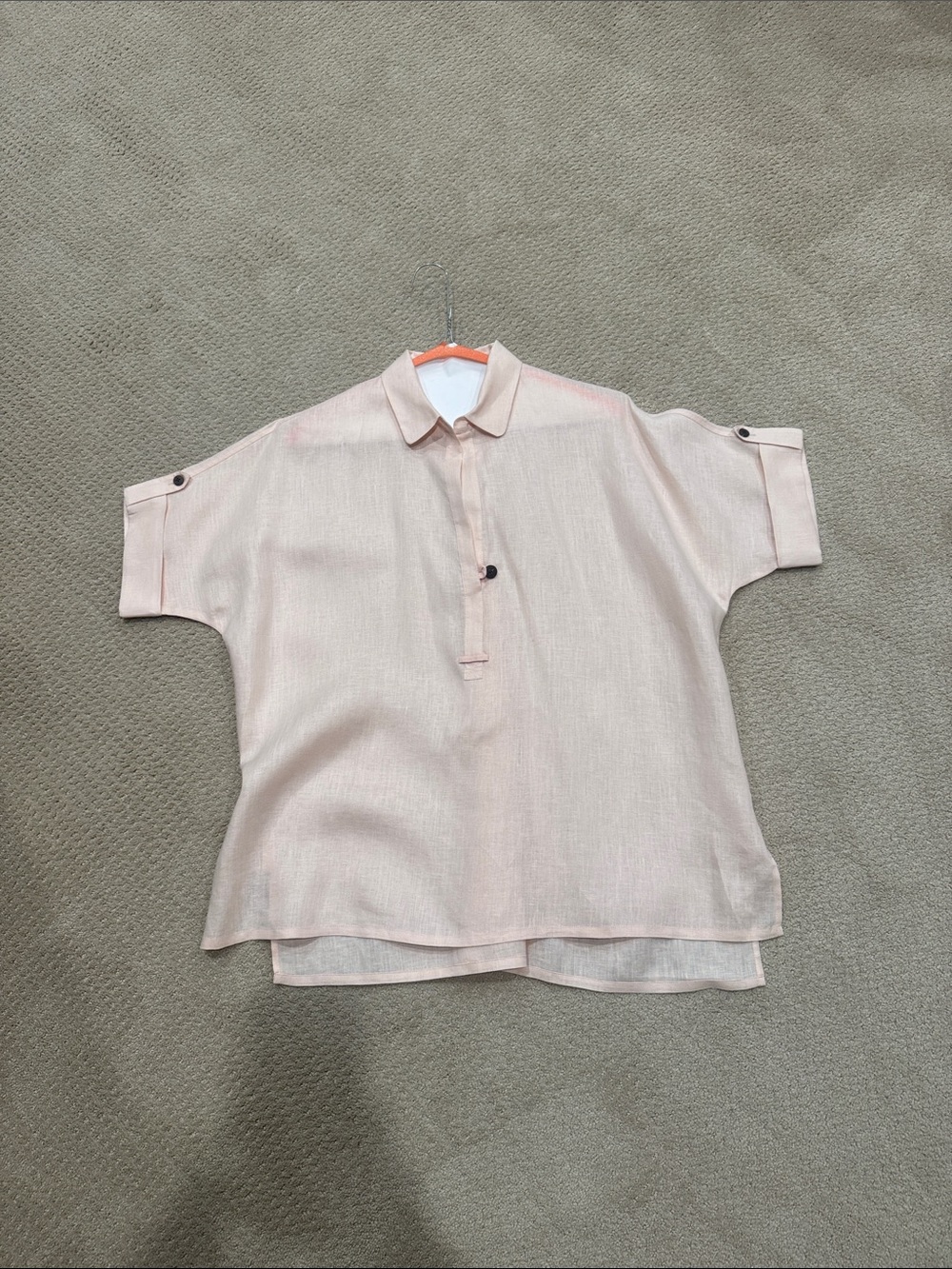 Relaxed Short-Sleeve Polo Top in Light Pink